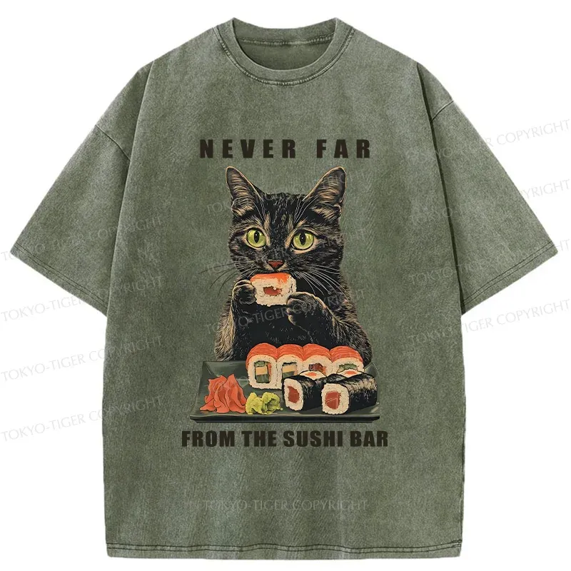 Tokyo-Tiger Cat Eating Sushi Vintage Washed T-Shirt