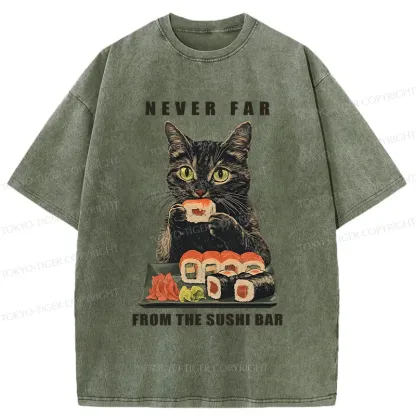 Tokyo-Tiger Cat Eating Sushi Vintage Washed T-Shirt