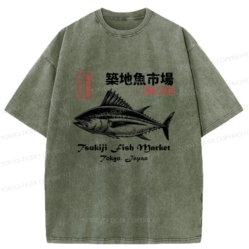 Tokyo-Tiger Vintage Tokyo Fish Market Washed T-Shirt