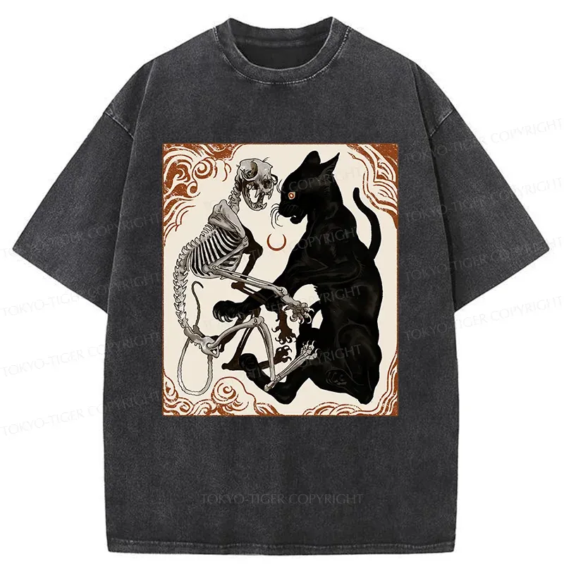 Tokyo-Tiger Twin Cats Washed T-Shirt