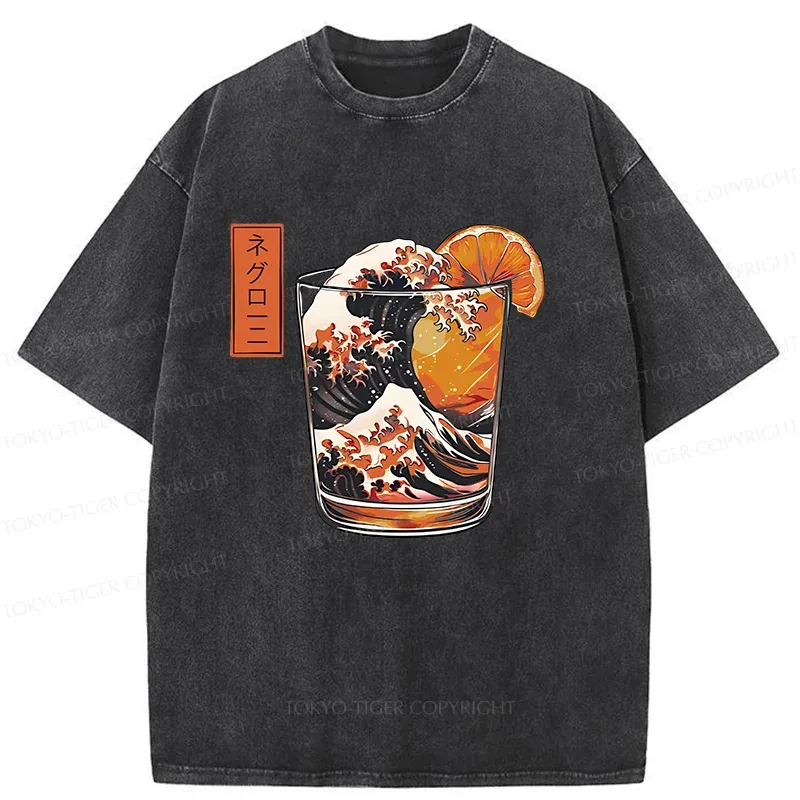 Tokyo-Tiger Ukiyoe Wine Cup Washed T-Shirt