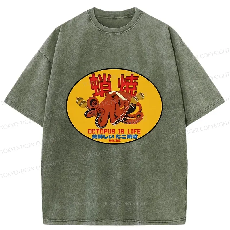 Tokyo-Tiger Delicious Takoyaki Washed T-Shirt