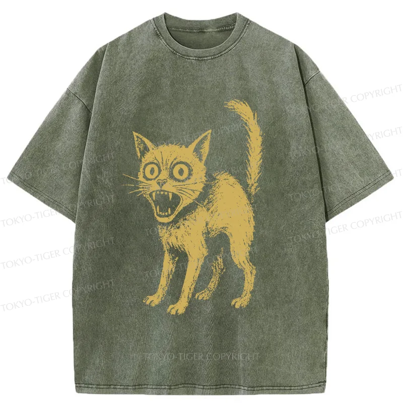 Tokyo-Tiger Frightened Cat Washed T-Shirt