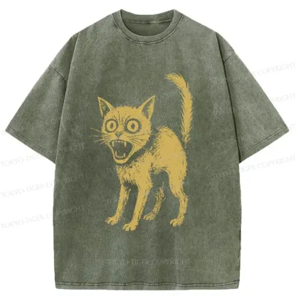 Tokyo-Tiger Frightened Cat Washed T-Shirt