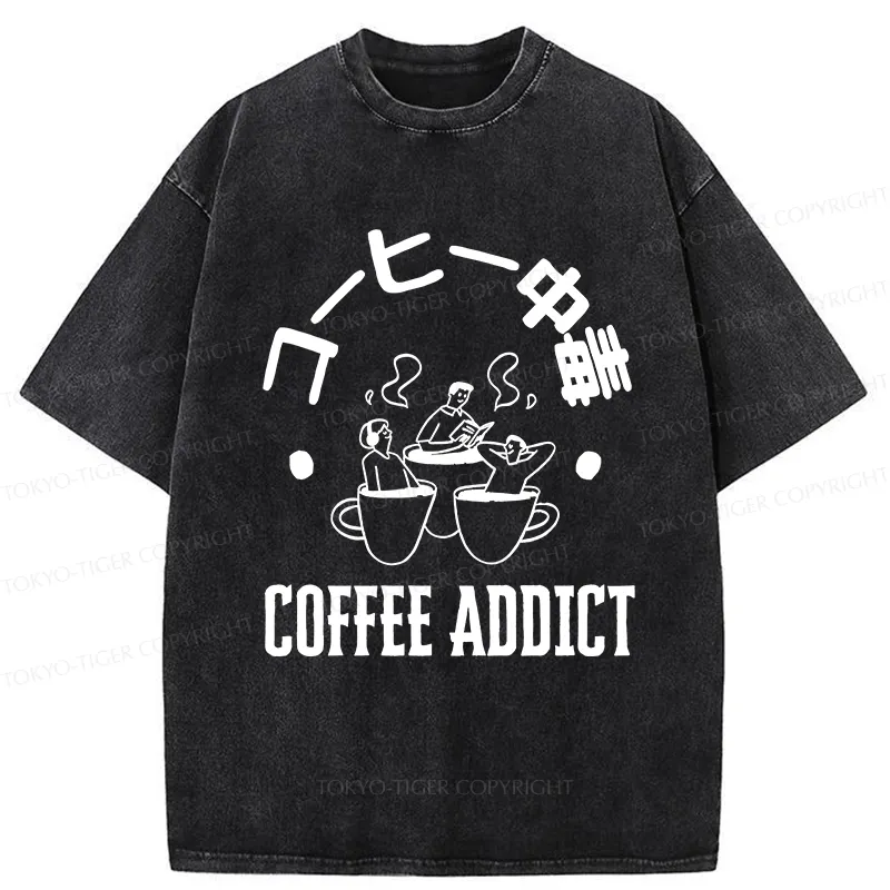 Tokyo-Tiger Funny Addiction To Coffee Washed T-Shirt