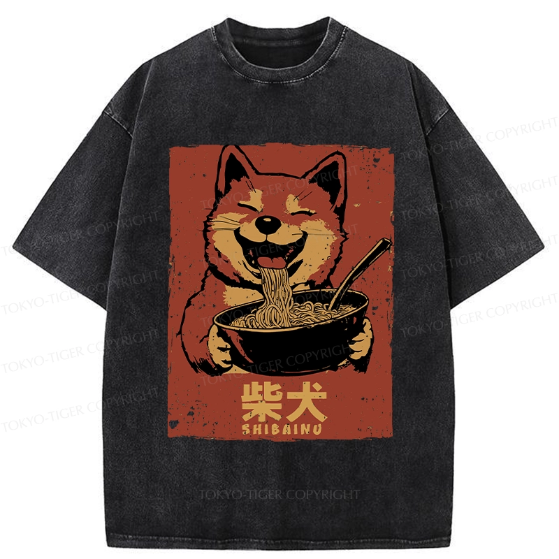 Tokyo-Tiger Ramen Lover Shiba Inu Washed T-Shirt