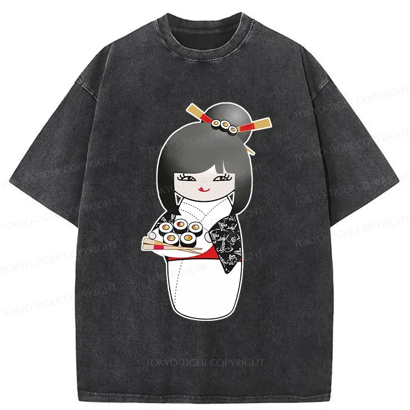 Tokyo-Tiger Kokeshi Makes Sushi Washed T-Shirt