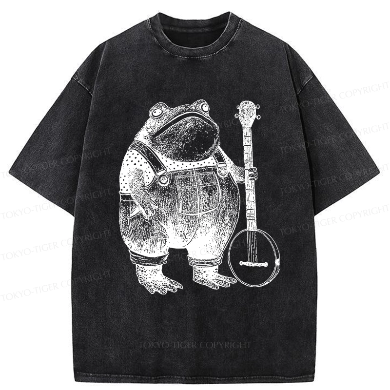 Tokyo-Tiger Vintage Frog Playing Banjo Washed T-Shirt