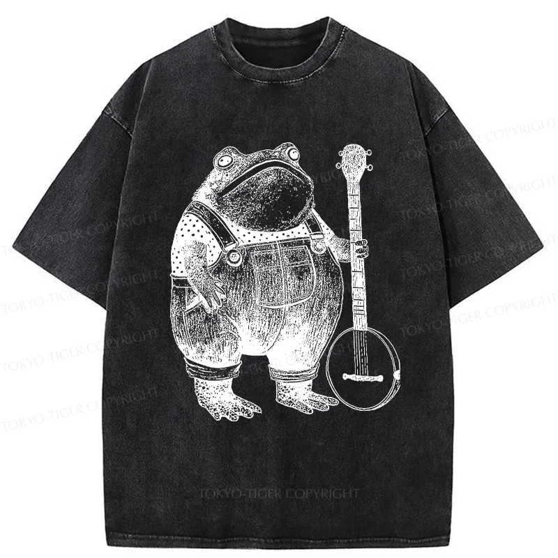 Tokyo-Tiger Vintage Frog Playing Banjo Washed T-Shirt