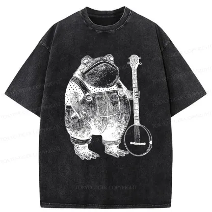 Tokyo-Tiger Vintage Frog Playing Banjo Washed T-Shirt