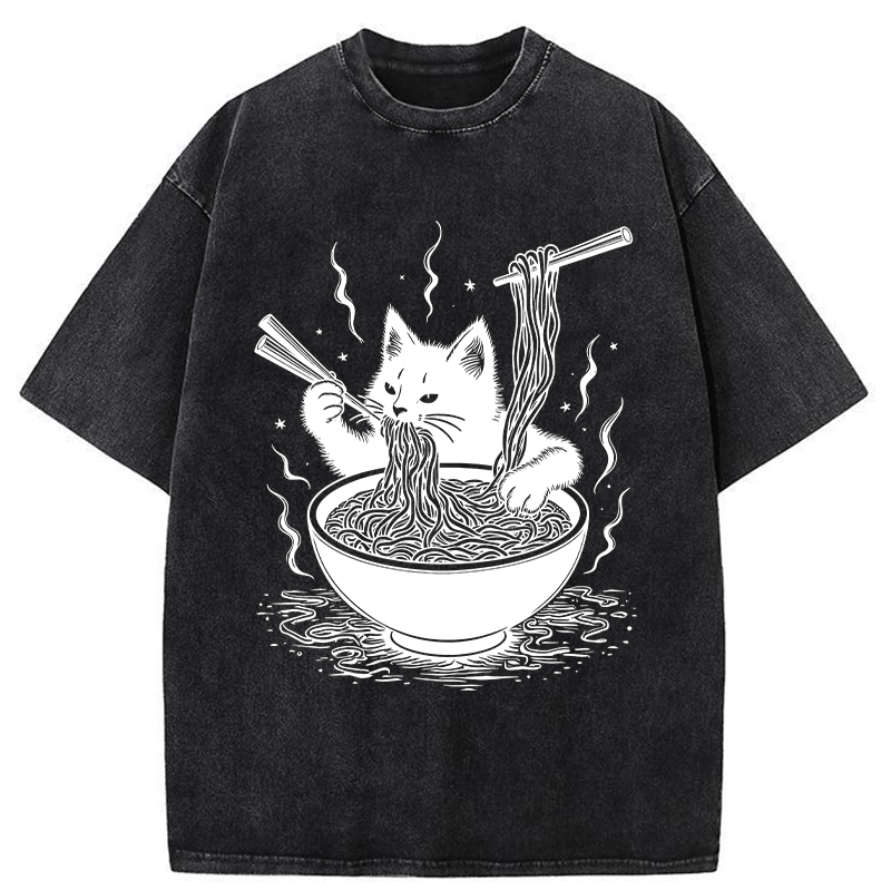 Tokyo-Tiger Ramen Lover Cat Washed T-Shirt