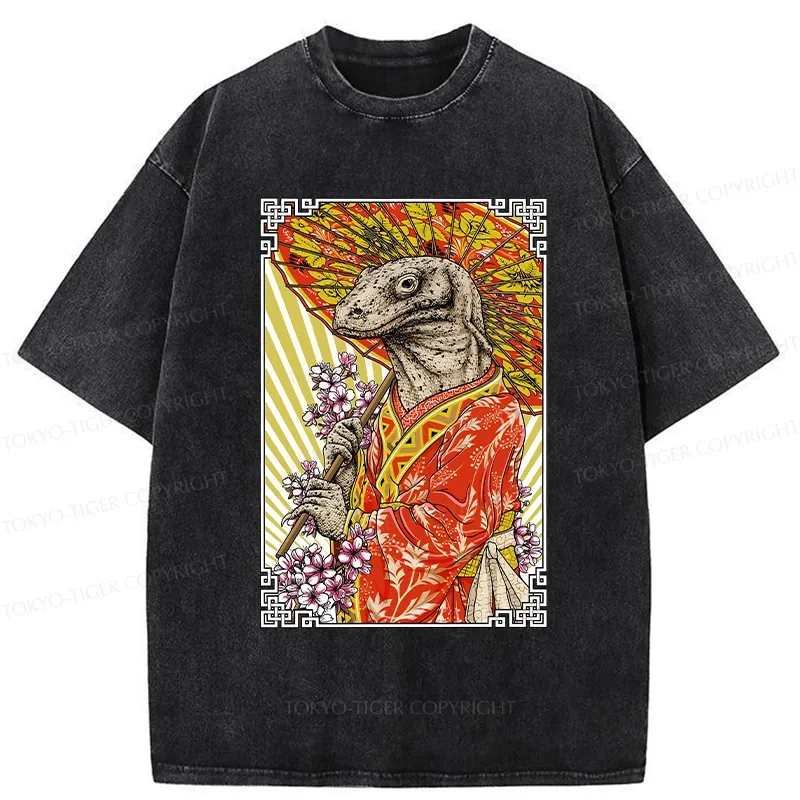 Tokyo-Tiger Elegant Lizard Holding An Umbrella Washed T-Shirt