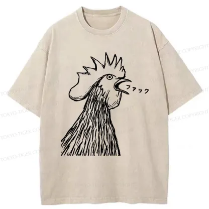 Tokyo-Tiger Funny Dirty Talking Chicken Washed T-Shirt