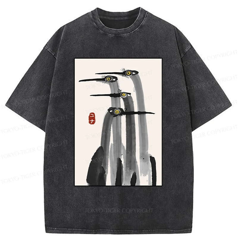 Tokyo-Tiger Japanese Crane Poster Washed T-Shirt
