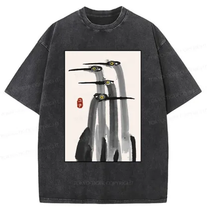 Tokyo-Tiger Japanese Crane Poster Washed T-Shirt