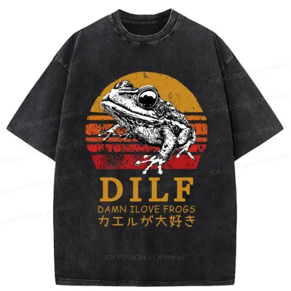 Tokyo-Tiger Funny Frog Lover Washed T-Shirt