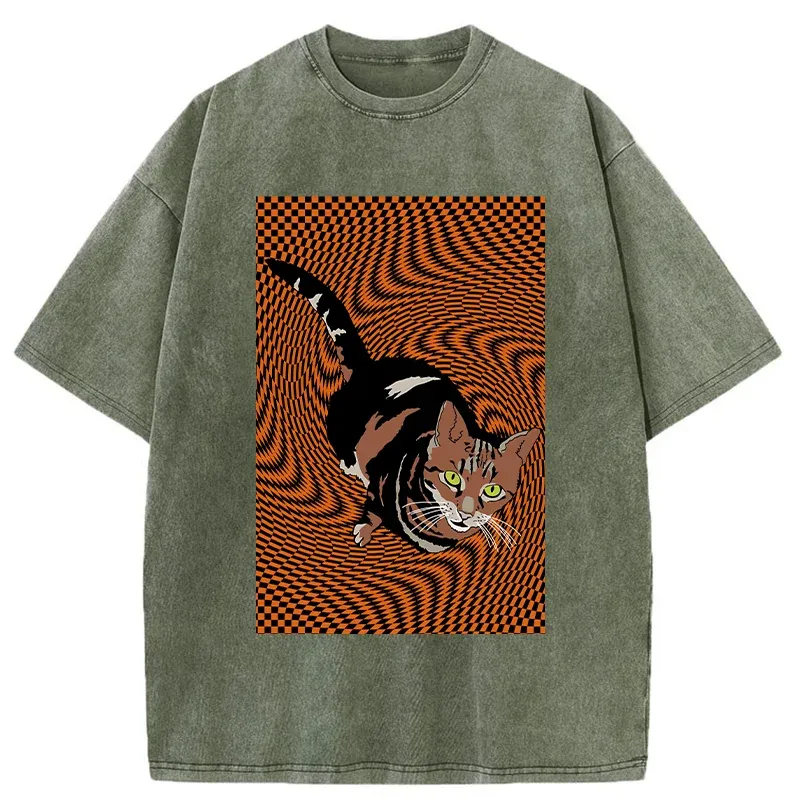 Tokyo-Tiger Psychedelic Orange Cat Washed T-Shirt