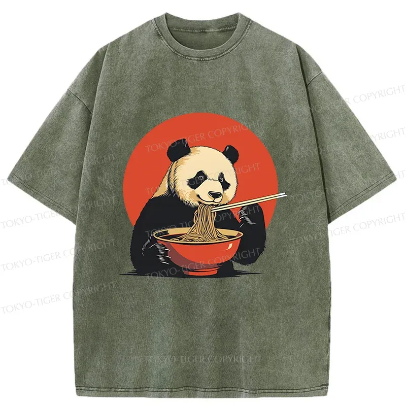 Tokyo-Tiger Panda Eating Ramen Washed T-Shirt