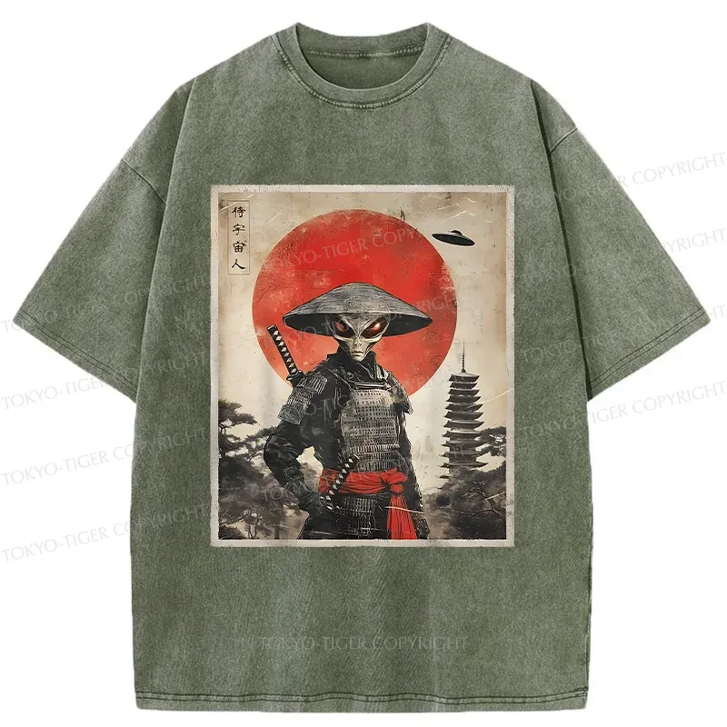 Tokyo-Tiger Retro Japanese Alien Washed T-Shirt