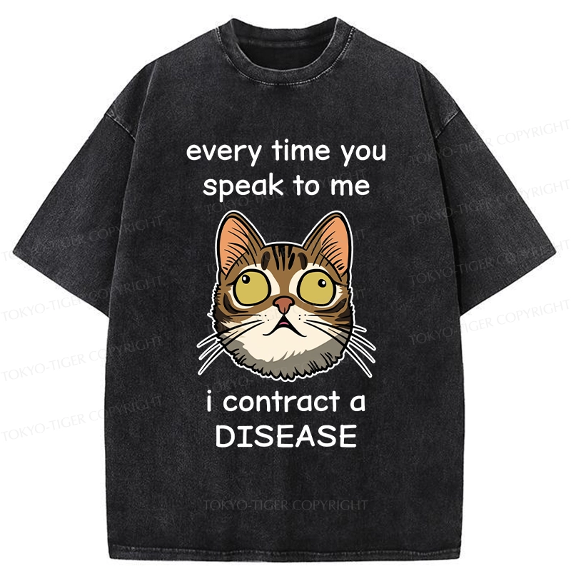 Tokyo-Tiger Funny Cat Rolling Eyes Washed T-Shirt