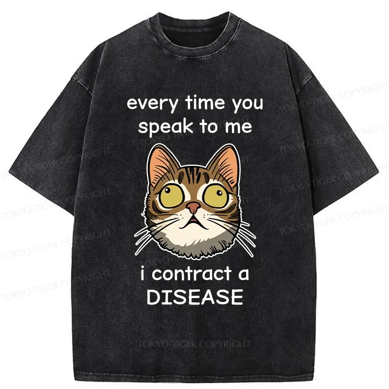 Tokyo-Tiger Funny Cat Rolling Eyes Washed T-Shirt