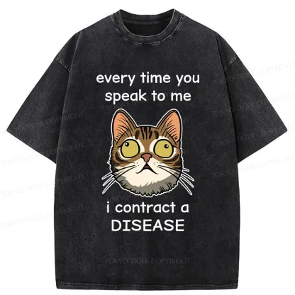 Tokyo-Tiger Funny Cat Rolling Eyes Washed T-Shirt