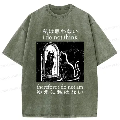 Tokyo-Tiger Thinking Black Cat Washed T-Shirt