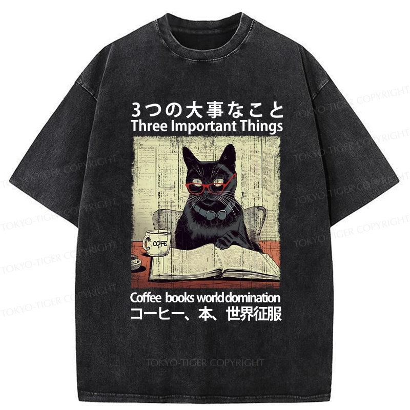 Tokyo-Tiger Three Important Things About Cat Washed T-Shirt