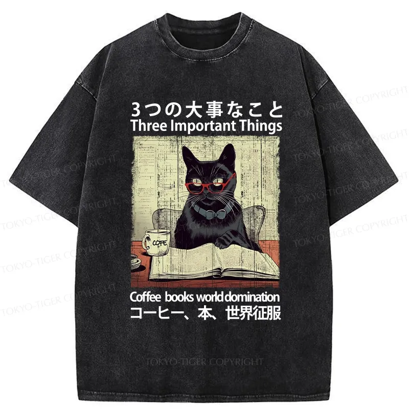 Tokyo-Tiger Three Important Things About Cat Washed T-Shirt
