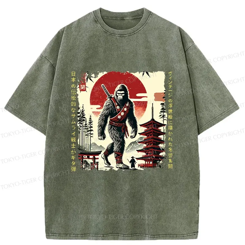 Tokyo-Tiger Retro Japanese Bigfoot Washed T-Shirt