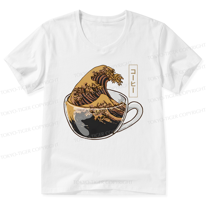 Tokyo-Tiger Coffee Wave V-Neck Classic T-Shirt