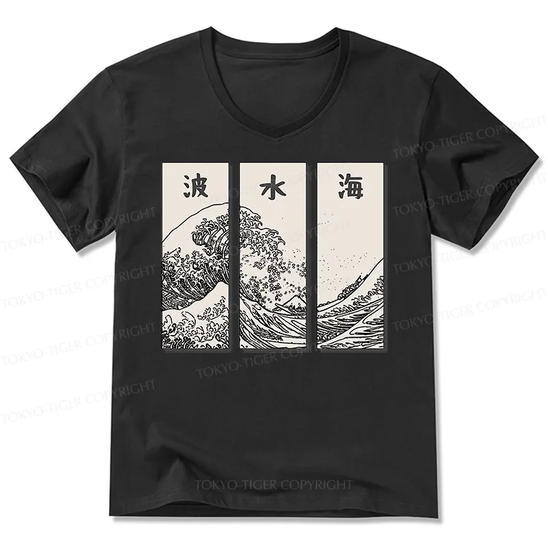 Tokyo-Tiger Japanese Art Wave V-Neck Classic T-Shirt Sale