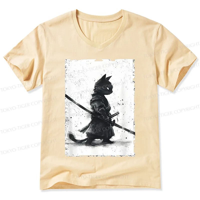 Tokyo-Tiger Retro Cat Samurai Japanese V-Neck Classic T-Shirt