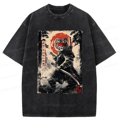 Tokyo-Tiger Retro Tiger Samurai Washed T-Shirt
