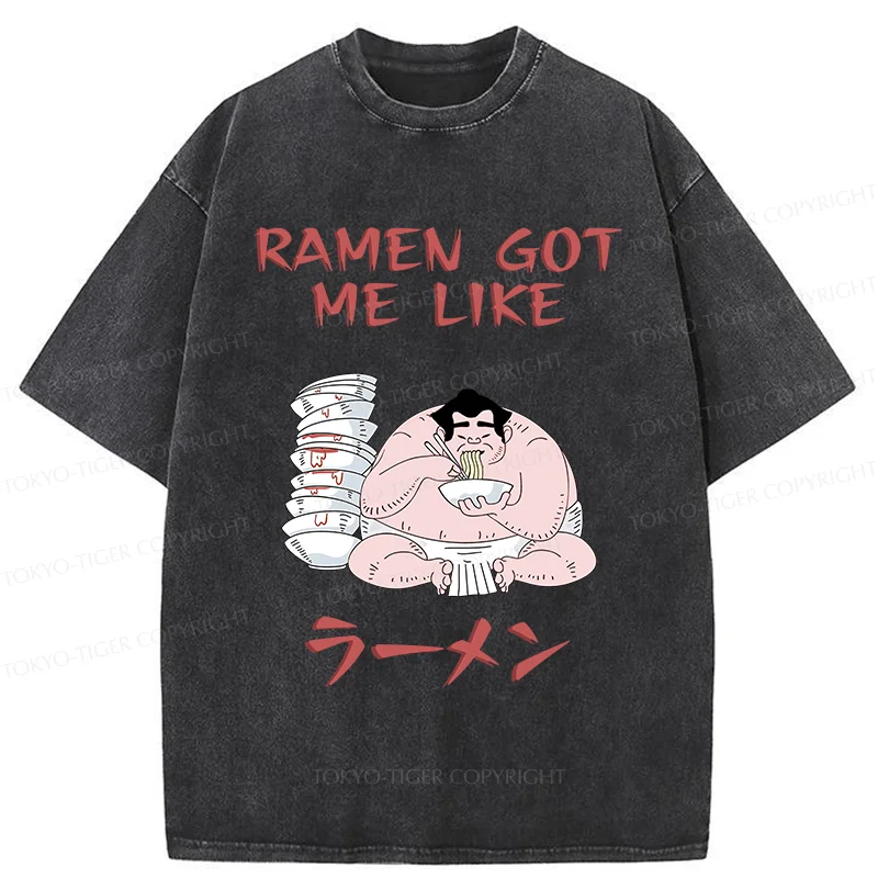 Tokyo-Tiger Sumo Wrestlers Like Ramen Washed T-Shirt