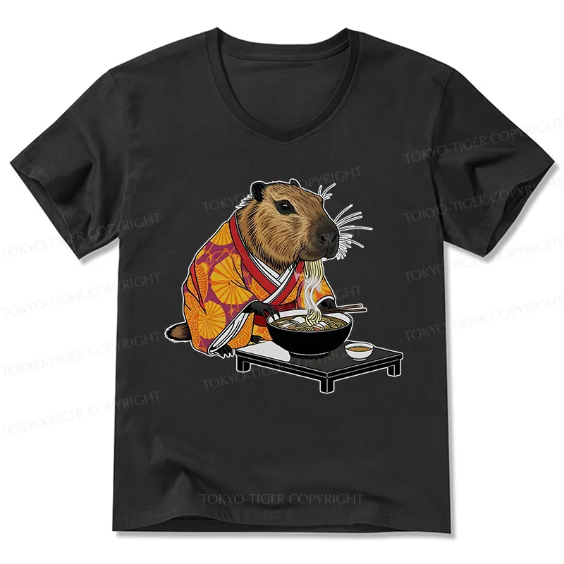 Tokyo-Tiger Cute Capybara Eating Ramen V-Neck Classic T-Shirt