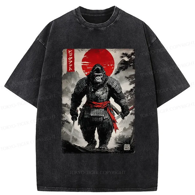 Tokyo-Tiger Retro Bigfoot Samurai Washed T-Shirt