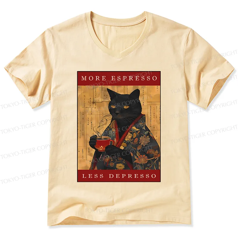 Tokyo-Tiger More Espresso Less Depresso Cat V-Neck Classic T-Shirt