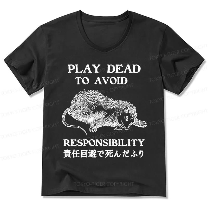 Tokyo-Tiger Play Dead To Avoid Responsibility V-Neck Classic T-Shirt Sale