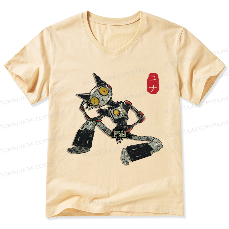 Tokyo-Tiger Contemplative Robot Cat V-Neck Classic T-Shirt