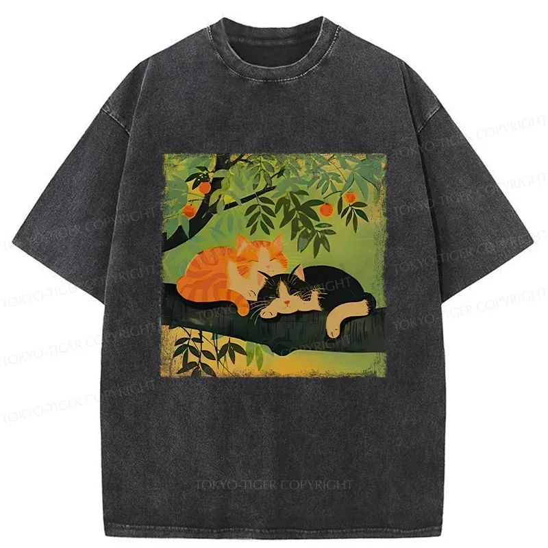 Tokyo-Tiger Cats Sleeping Washed T-Shirt