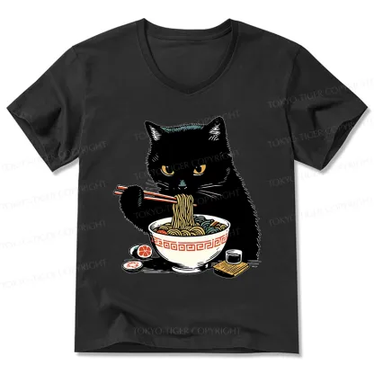 Tokyo-Tiger Cat Eating Favorite Ramen V-Neck Classic T-Shirt