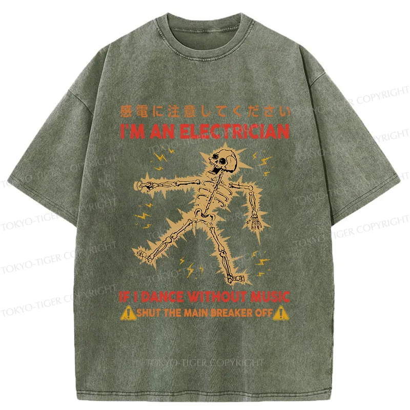 Tokyo-Tiger Dancing Electrician Washed T-Shirt