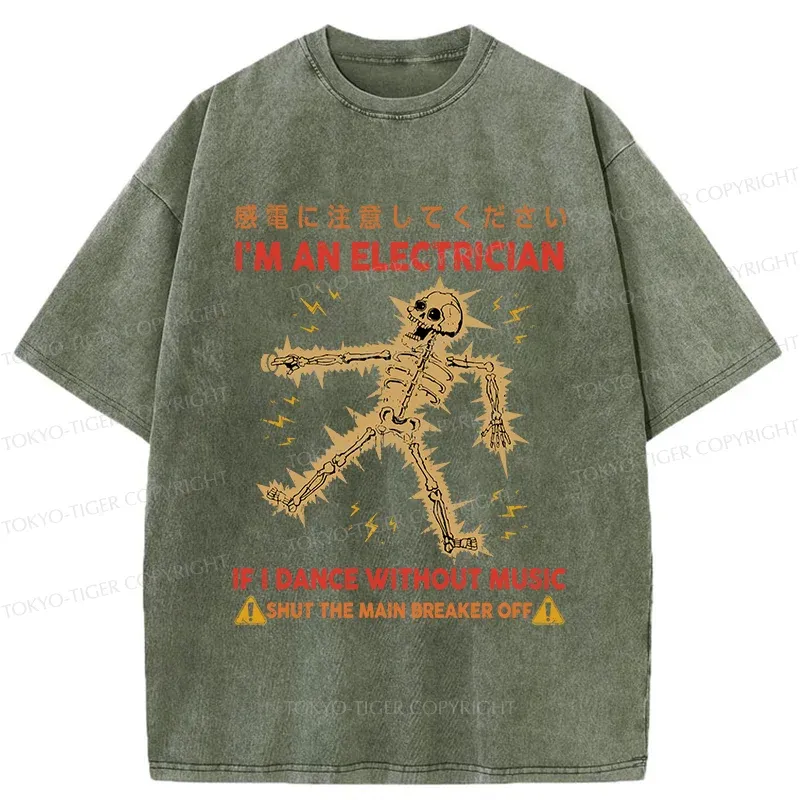 Tokyo-Tiger Dancing Electrician Washed T-Shirt