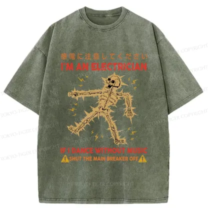 Tokyo-Tiger Dancing Electrician Washed T-Shirt