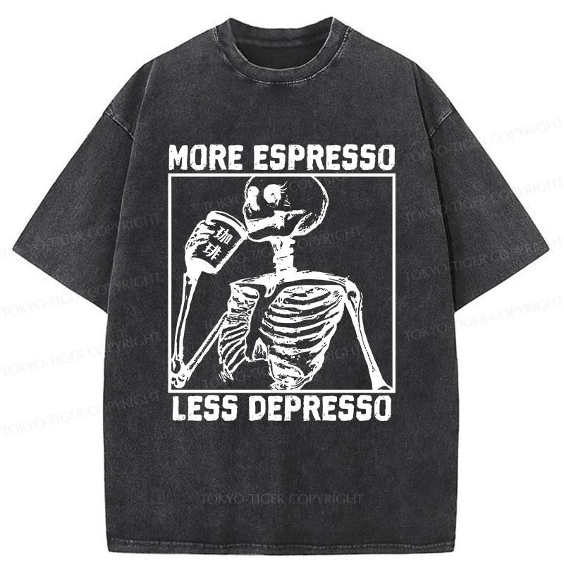 Tokyo-Tiger Skeleton Drinking Coffee Washed T-Shirt