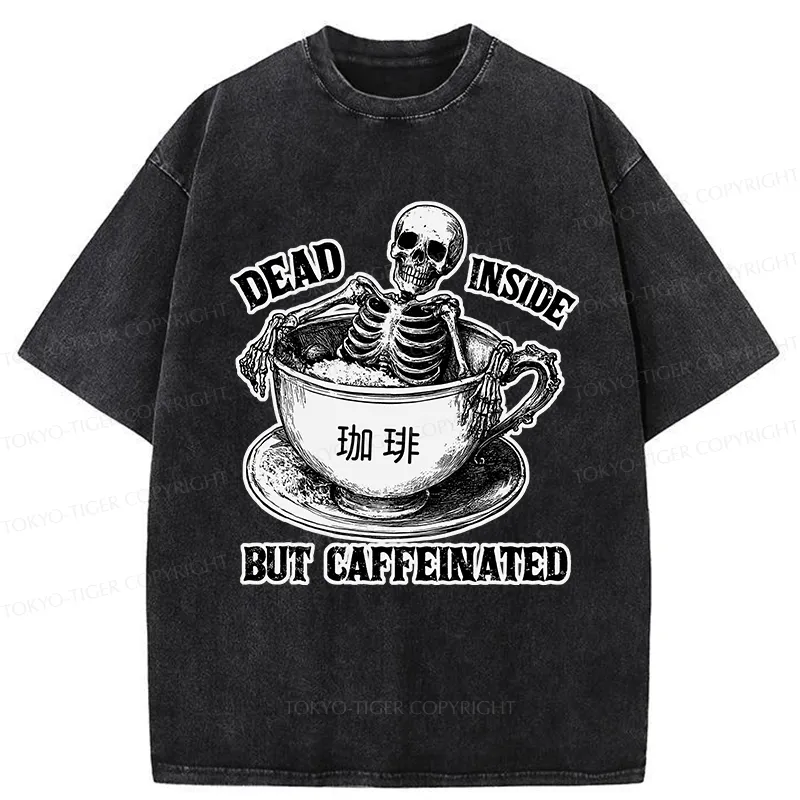 Tokyo-Tiger Funny Skeleton In Coffee Washed T-Shirt
