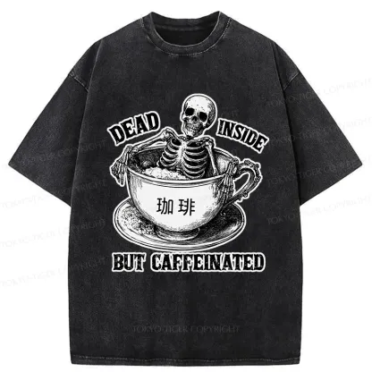 Tokyo-Tiger Funny Skeleton In Coffee Washed T-Shirt