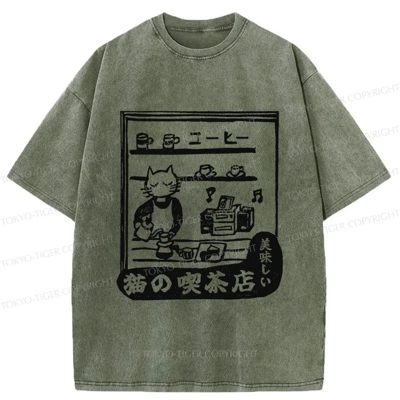 Tokyo-Tiger Cat's Teahouse Washed T-Shirt