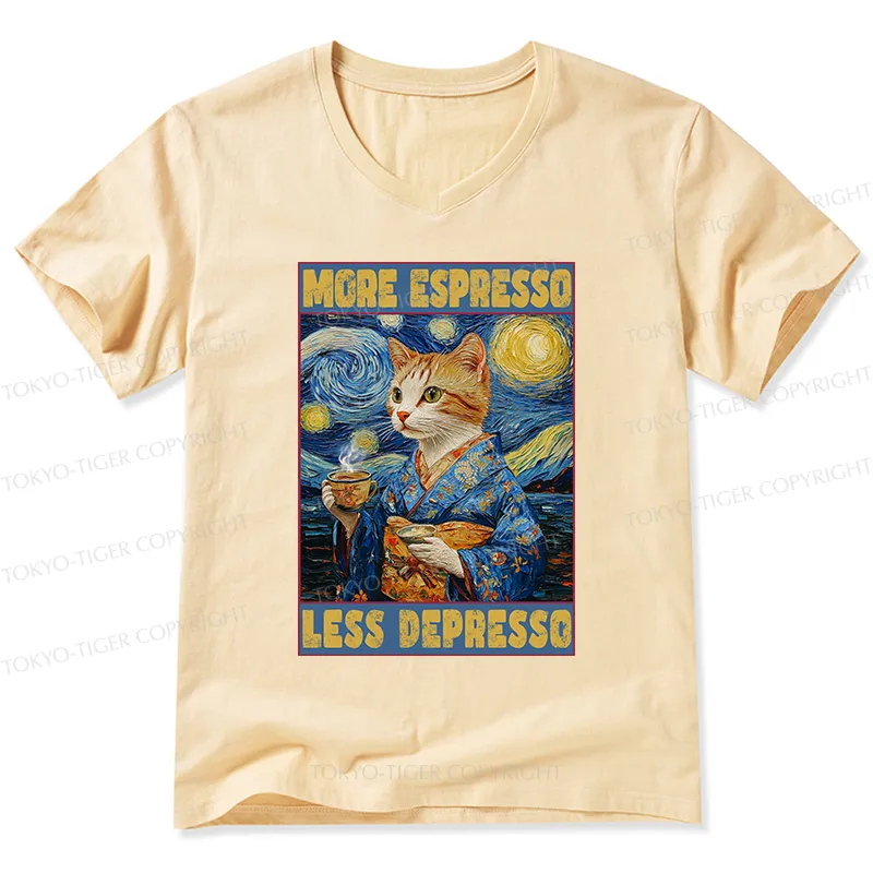 Tokyo-Tiger Funny More Espresso Less Depresso V-Neck Classic T-Shirt Sale